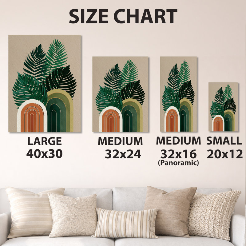 Composition de palmiers vert brun et minimalisme - Art abstrait Mid-Century, L 30 po x H 40 po