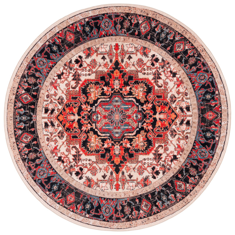 Tapis oriental ivoire / rouge Manado, Rond 6 pi 7 po