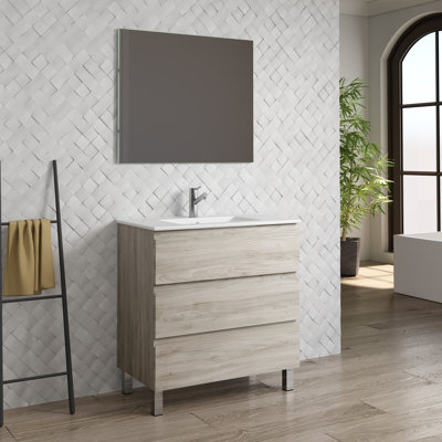 Ensemble de meuble-lavabo mural simple de 31 po avec miroir Jasso
