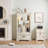 Lighted Curio Cabinet with Adjustable Glass Shelves - 2 Doors, 1 Drawer, American Retro Style White Display Cabinet with Mirrored Back and Anti-Tip Strap-1429014863