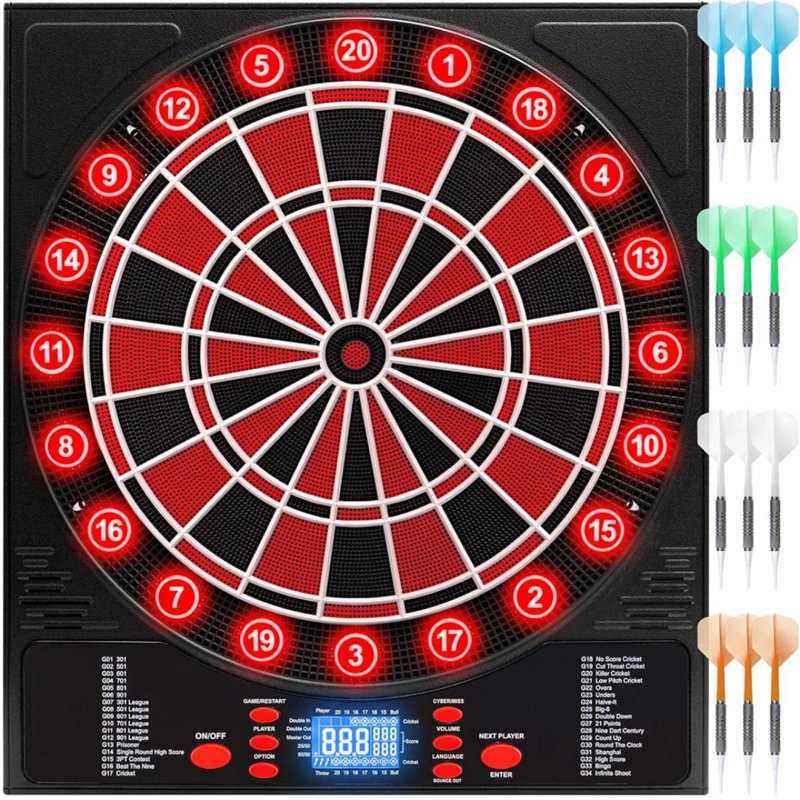 Jeu de fléchettes électronique 34 jeux 355 variations avec 12 fléchettes Illuminé jeu de fléchettes pour 12 fléchettes
