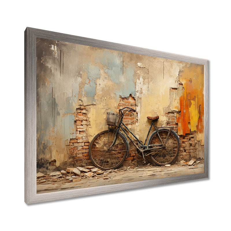 Rustic Vintage Cycle Ride - Art mural vélo, H 30 po x l 40 po x P 1,5 po, Cadre simple argenté
