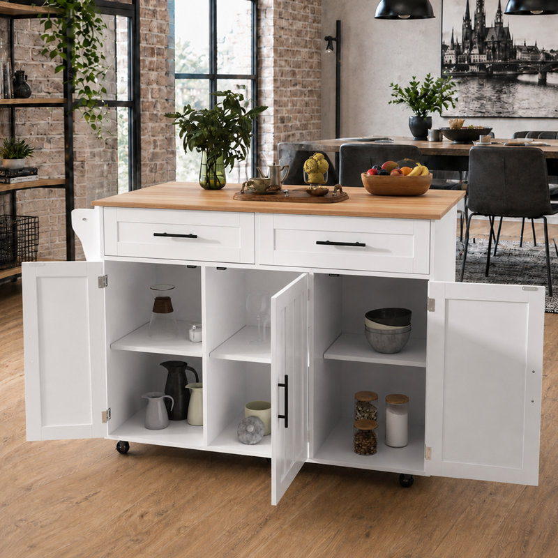 120 cm W Kitchen Island with, White