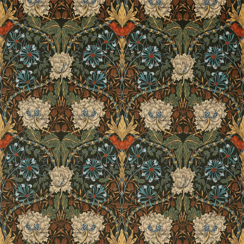 Honeysuckle & Tulip Fabric, Forest/Chestnut