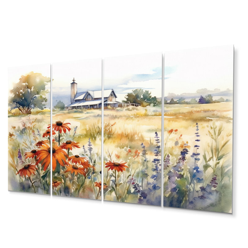 Ensemble de décorations murales en métal vert et blanc Meadow At The Farm II