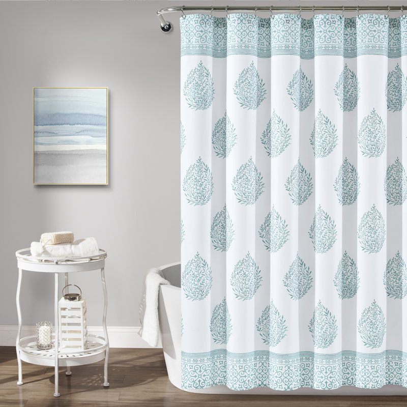 Rideau de douche simple à motif floral, Bleu