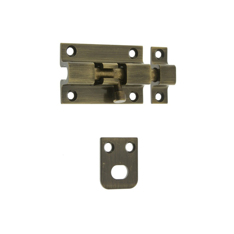 Solid Brass Security Barrel Bolt, Antique Brass