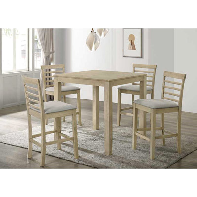 Table de salle à manger à hauteur de comptoir 5 pièces - Chaise tapissier crème et quatre chaises carrées
