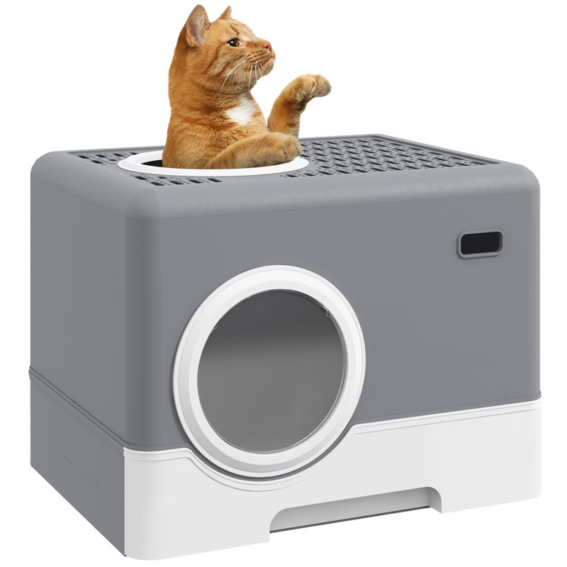PP Enclosed Cat Litter Box with Scoop, Grey