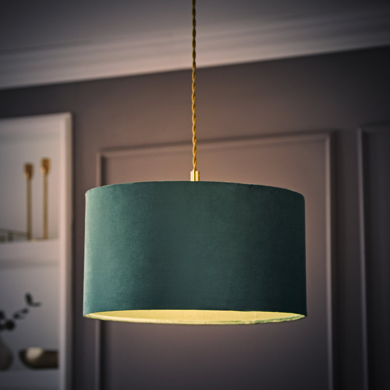 20cm H Velvet Drum Pendant Shade ( Screw On ), Green, 20 cm H x 35 cm W x 35 cm D