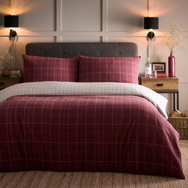 Cotton Chequered Duvet Cover Set with Pillowcases, Double Duvet Cover + 2 Standard Pillowcases