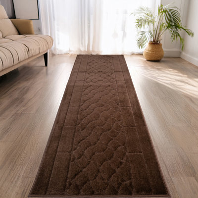 Tapis de couloir antidérapant à motif sur velours à taille moyenne Brant