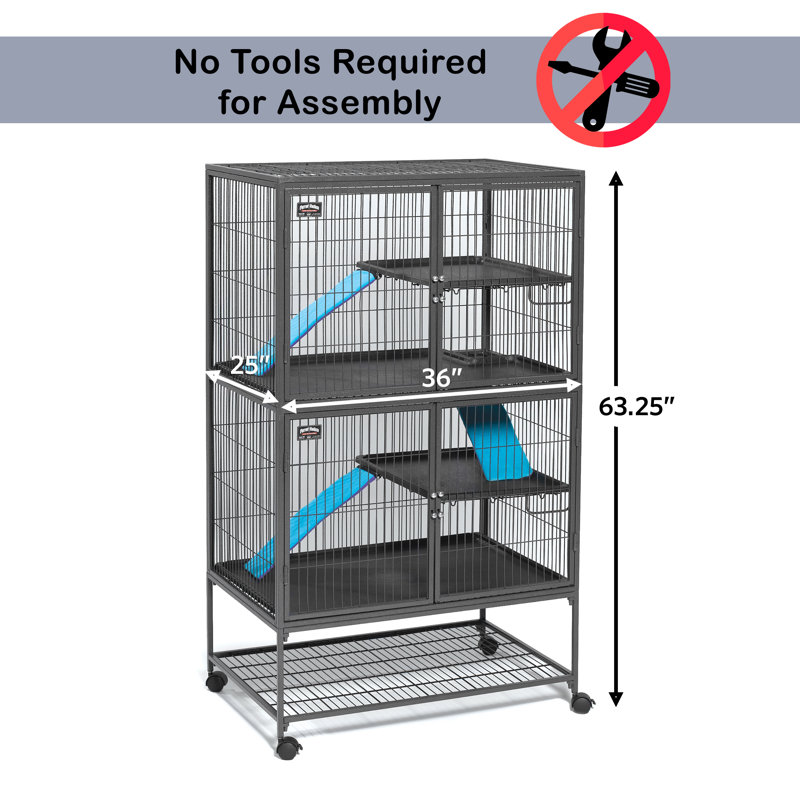 Gray Double Unit Metal Small Animal Cage with Ramps