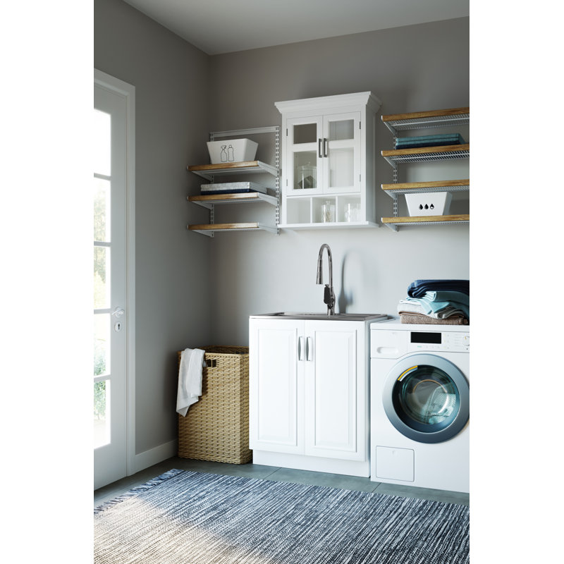 Pure White Rubberwood Bathroom Wall Cabinet with Cubbies