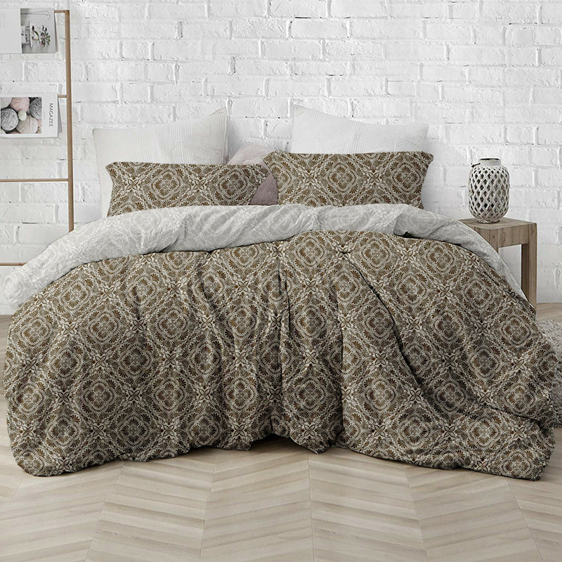  Ensemble de housse de couette réversible standard en coton biologique 3 pièces brun 