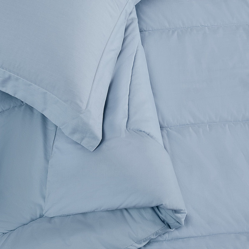 Ensemble d'édredon en percale de coton unie Brooklyn Loom, Double/Grand et 2 taies décoratives standard, Bleu ciel