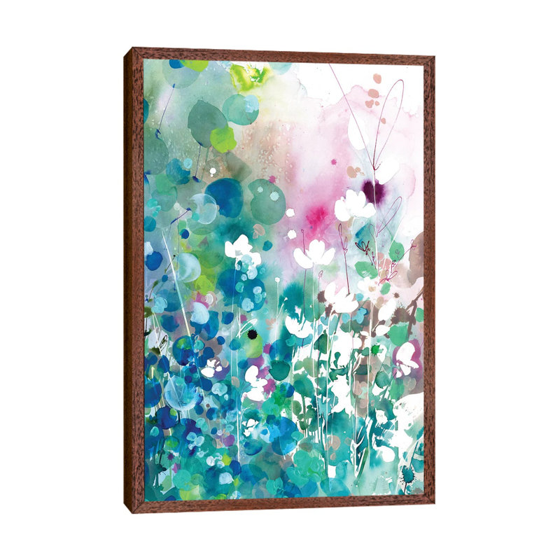 Turquoise Wave by CreativeIngrid - Painting on Canvas, 101.6 cm H x 66.04 cm W, Classic Brown Wood Framed