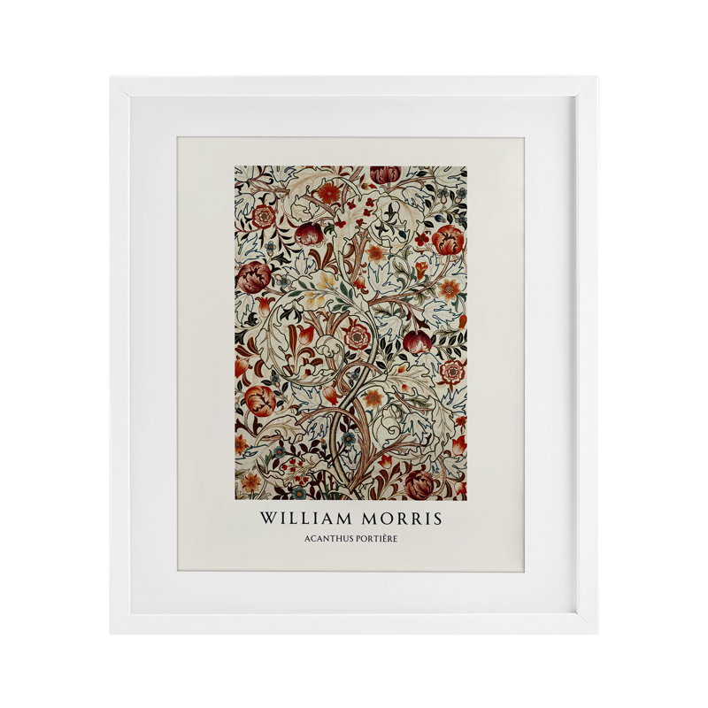 Reproduction sous verre à pois rouges William Morris, design par Vintage Hustle, H 21 po x l 17 po, Cadre blanc côtier