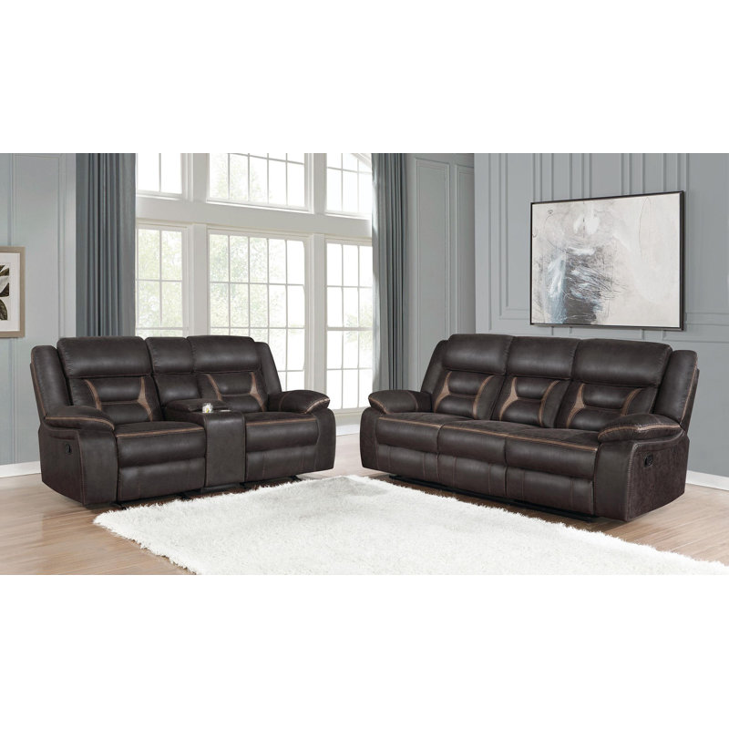 2-Piece Upholstered Reclining Sofa Set, Brown