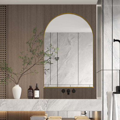Matte Gold Metal Framed Bathroom Cabinet 24x36 Inch, With Mirror, Adjustable Shelves And Recessed Medicine Storage Inch Shelves, Frame Area