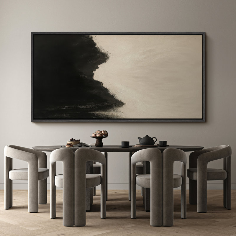 Grande impression sur toile encadrée - reproduction abstraite neutre pour décoration murale minimaliste moderne, Noir