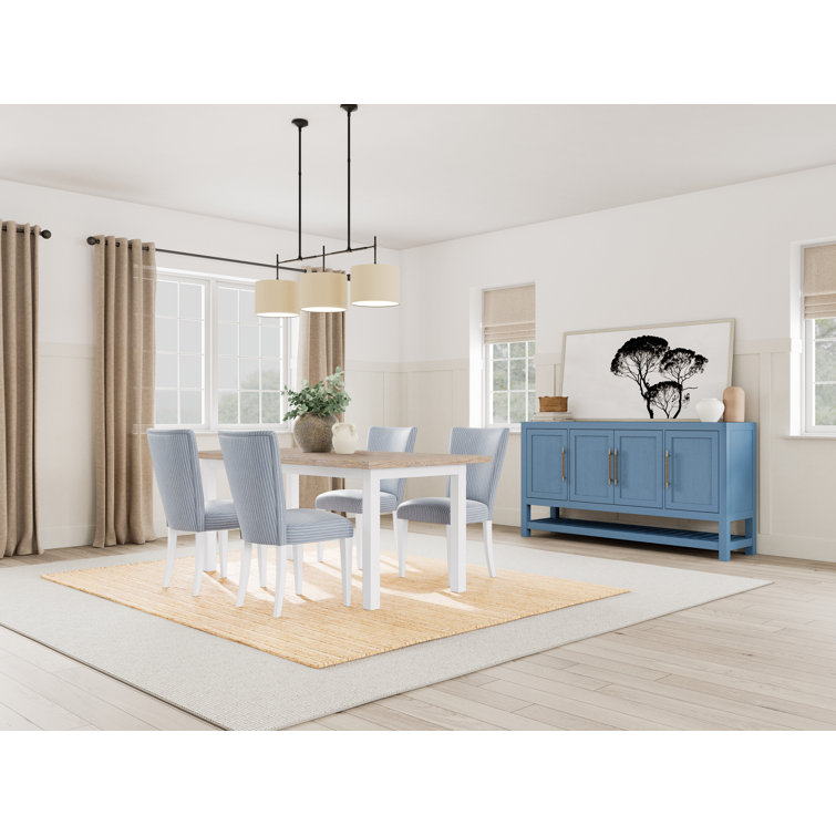 Lana Dining Set With Four Leg Table And Striped Side Chairs