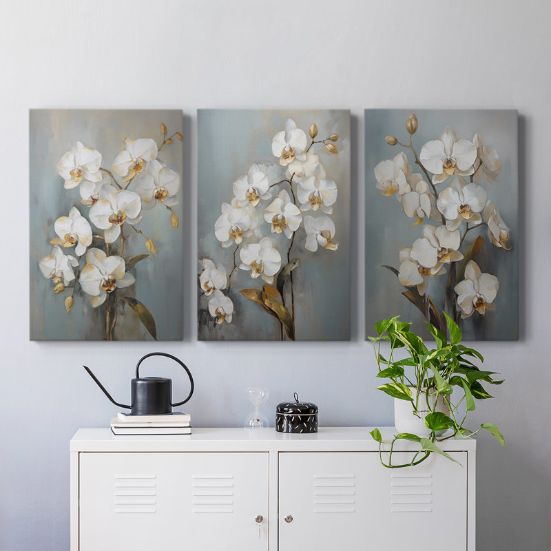 Série d'étude florale LXV - ensemble de 3 toiles tendues avec châssis - prêt à être accroché, H 12 po x l 8 po