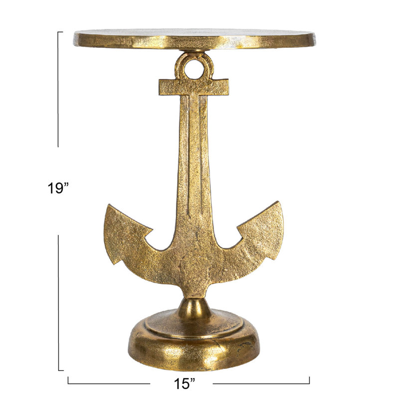 Round Nautical Accent Table With Anchor Base In Cast Iron