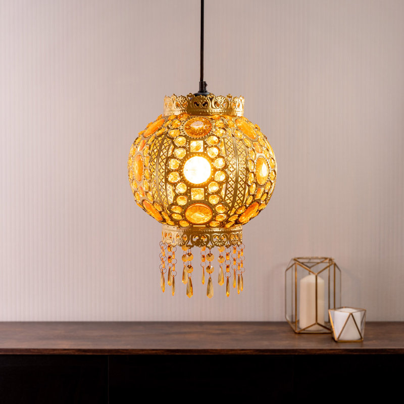 35cm H Metal Round Pendant Shade, Gold
