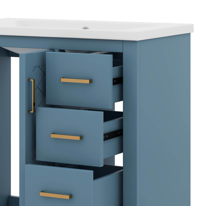 Ensemble de meuble-lavabo autoportant 36 po avec 3 tiroirs en céramique 36 po, Indigo