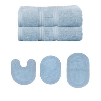 Brunk Collection 100% Soft Cotton 2 Pc Bath Towel Set & 3 Pc Bath Rug Set, (Set of 5) Yellow