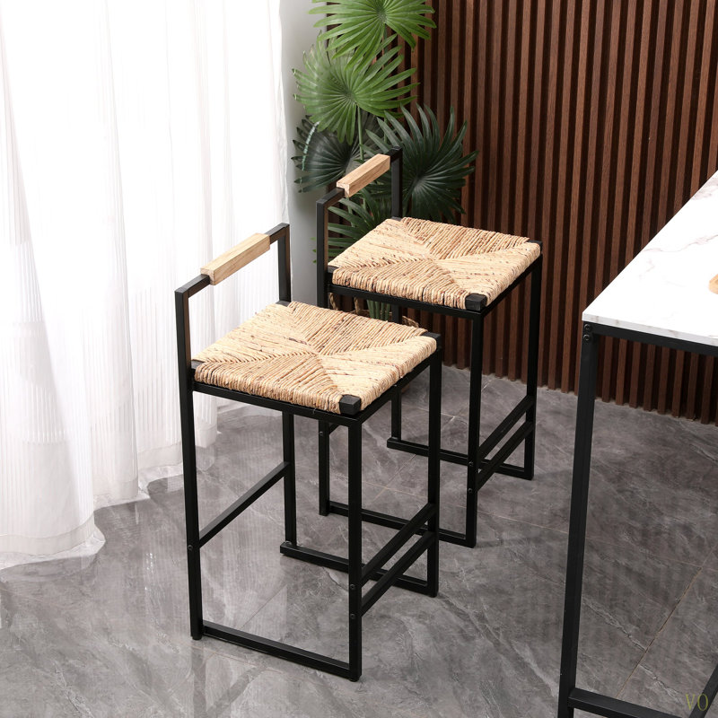 Ensemble de 2 tabourets de bar en jacinthe d'eau tissés avec chaises à hauteur de comptoir pour la cuisine, la maison et le bureau (jacinthe d'eau avec dossier)