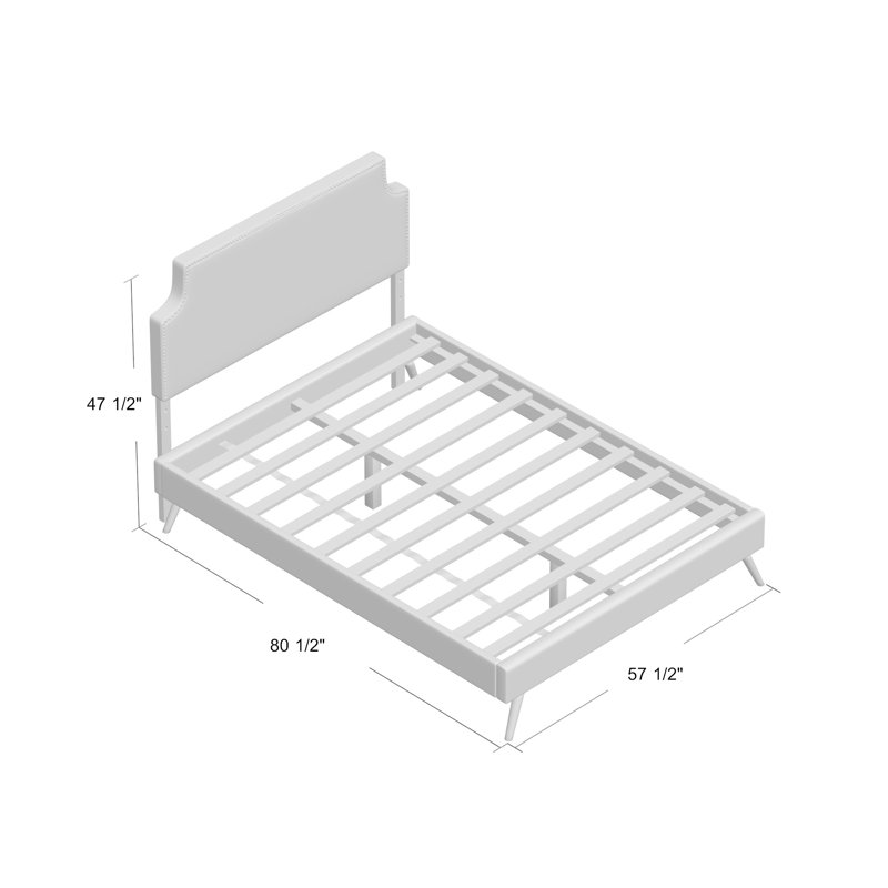 Corene Platform Bed with Round Splayed Legs, Beige Polyester Blend, Full