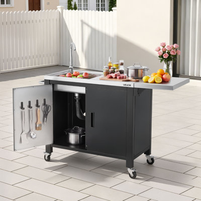 132.08 cm W Stainless Steel Top Kitchen Cart with Wheels