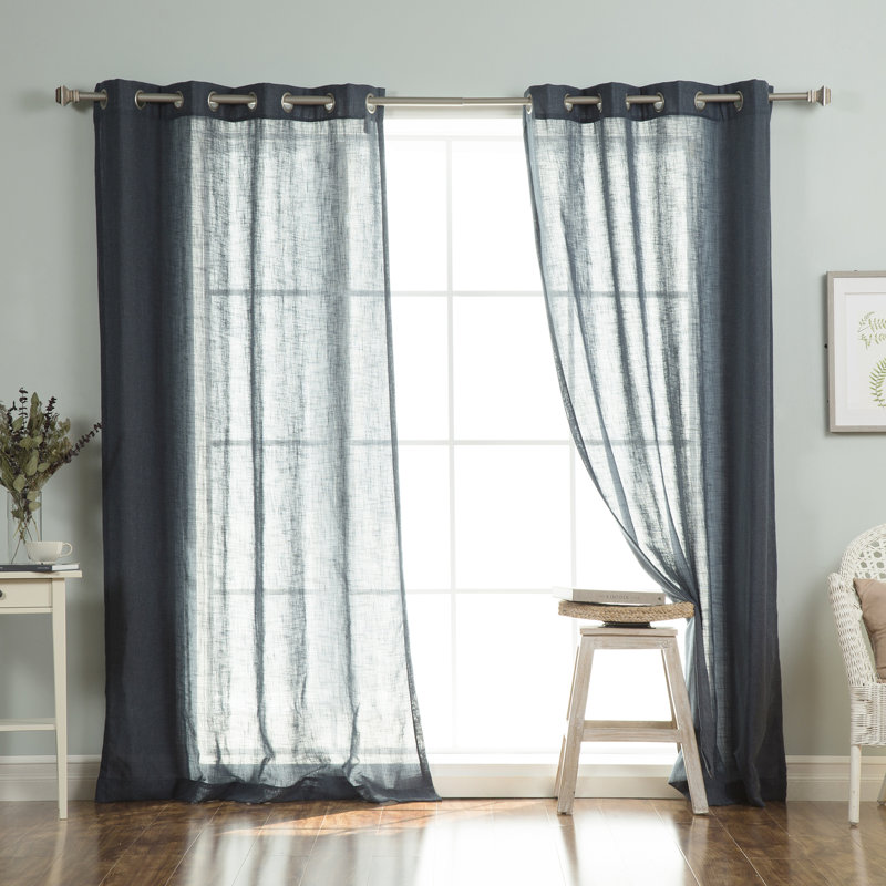 Rideau à œillets en mélange de lin Sickels, L 52 po x L 96 po, Bleu indigo