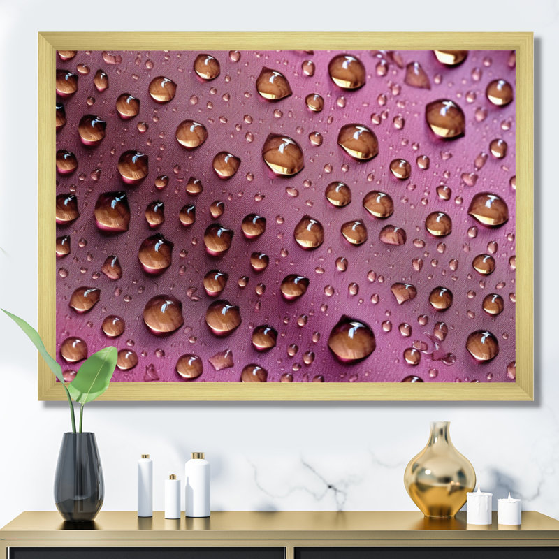 Rose rose avec gouttes de pluie, reproduction sur toile, H 30 po x l 40 po x P 1,5 po, Cadre doré à une seule photo