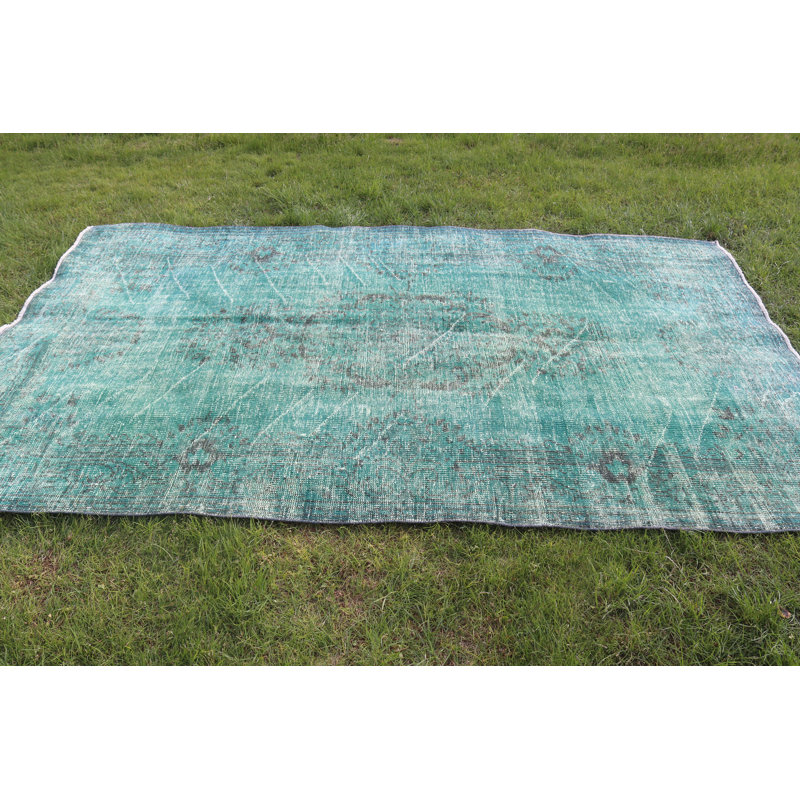 Tapis Oushak vintage rétro surdimensionné en vert, parfait pour les salons et les chambres