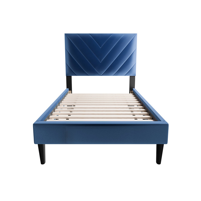 Lit simple en velours avec 12 supports - Tête de lit réglable pour une nuit paisible dans la base de nuits relaxantes, Marine