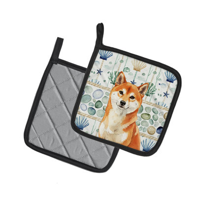 Paire de poignées en verre rouge Shiba Inu