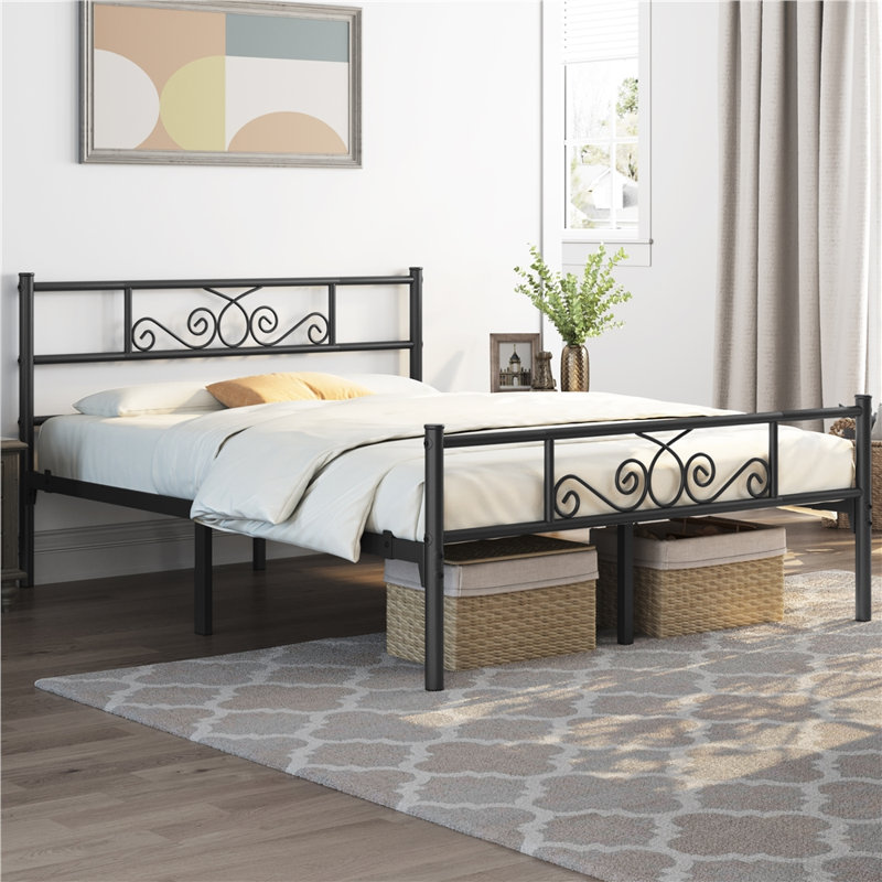 Graceful Scroll Platform Bed with Multiple Size and Color, Queen, Black
