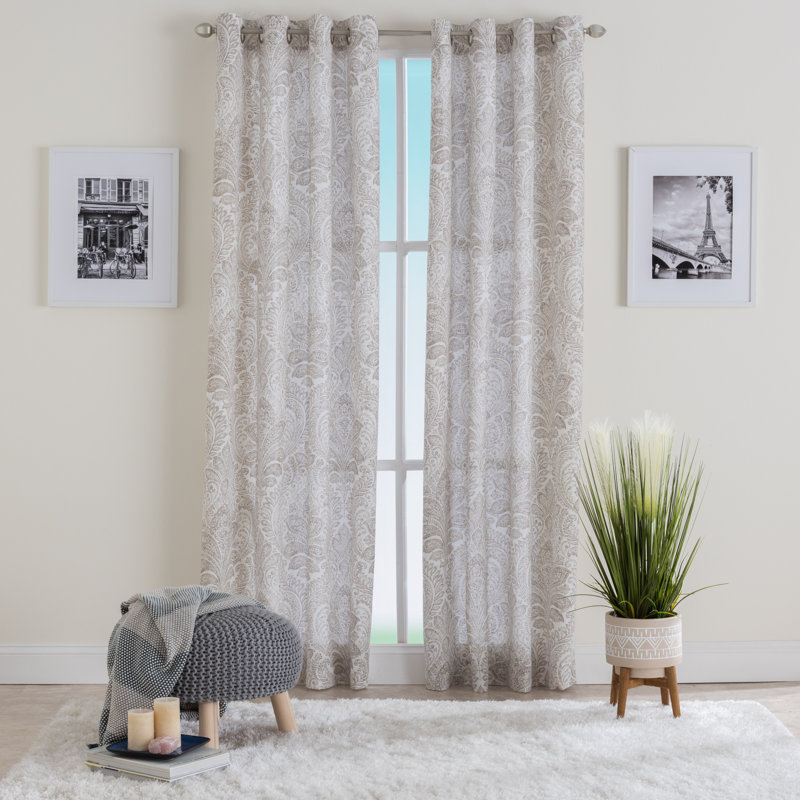 Juleesa Polyester / Linen Light-Filtering Paisley Print Curtain Panel with Grommet Top , Taupe, 50" W x 95" L
