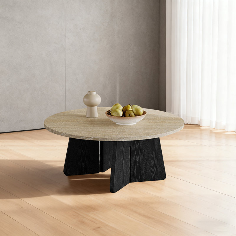 Table basse rétro en bois massif et pierre naturelle et table basse en marbre, H 14,17 po x L 27,17 po x l 27,17 po