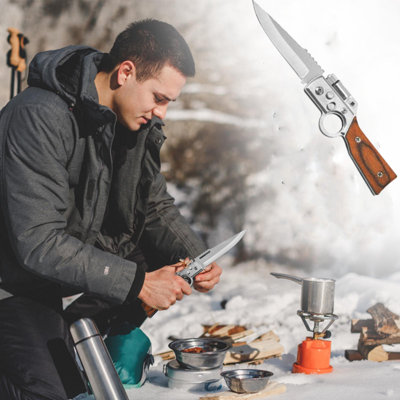 Silver Pocket Folding Knife, Stainless Steel Camping Hunting Survival Tool for Outdoor Hiking Fishing