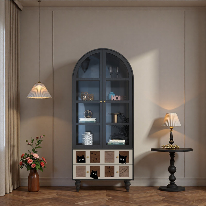 Vitrine en bois massif avec tiroirs