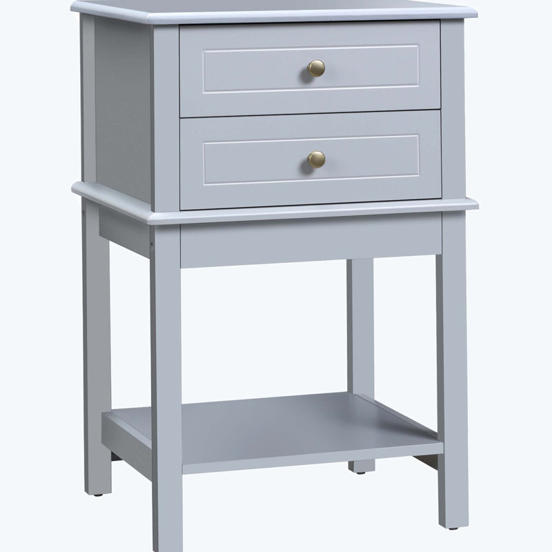 Light Gray MDF Side Table with 2 Storage Drawers and Shelf