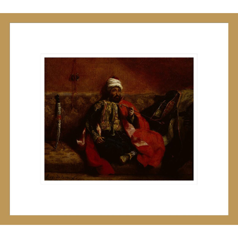 «A Turkish smoking assis sur un canapé» par Eugène Delacroix - Impression Giclée sur cadre, H 13,75 po x l 15,44 po
