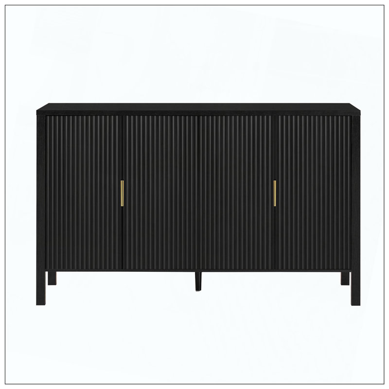 Armoire de rangement moderne à 4 portes avec tablettes et crochets, Noir