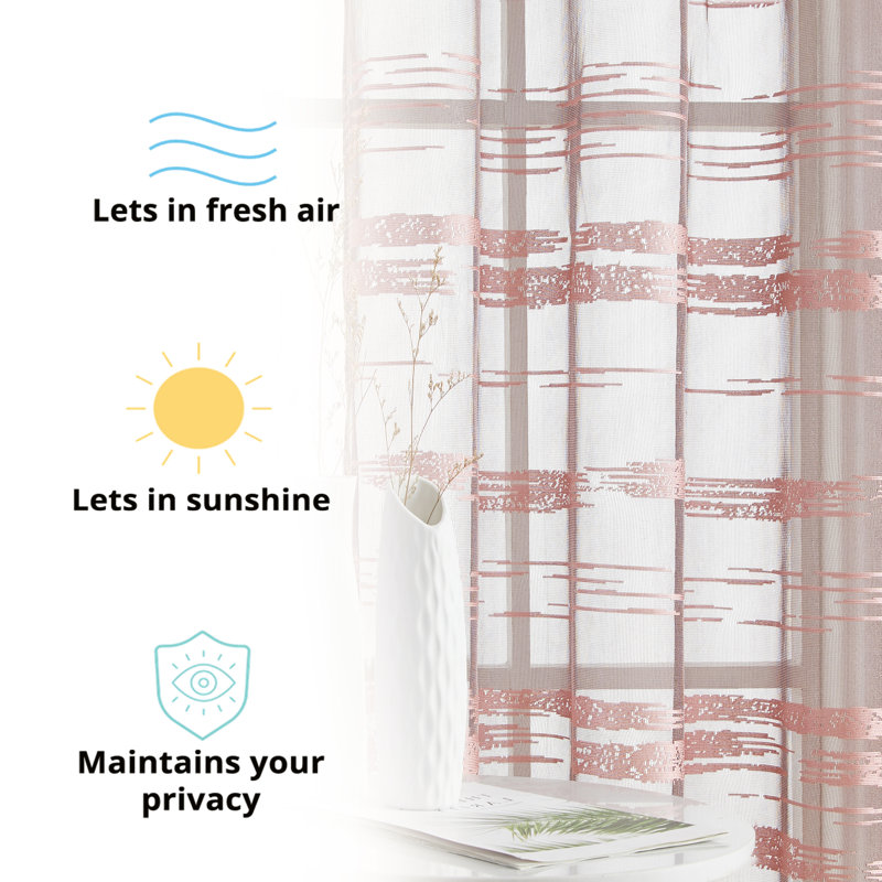 Broadway Striped Sheer Grommet Curtain Panel, 54" W x 54" L, Blush Pink