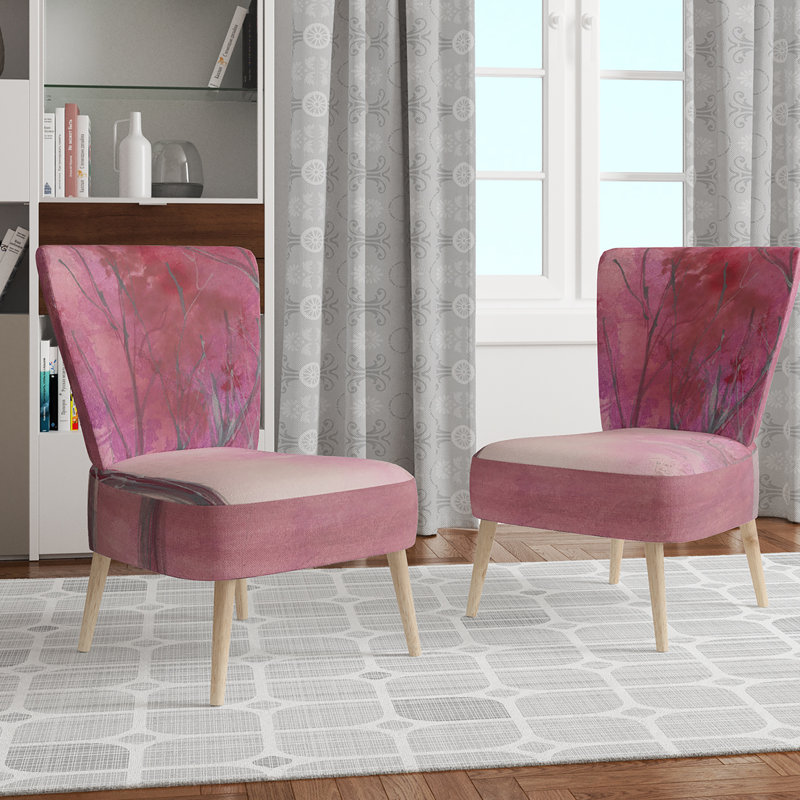 Upholstered Floral Side Chair - Modern floral Accent Chair, Abstract Pink Polyester Blend 10