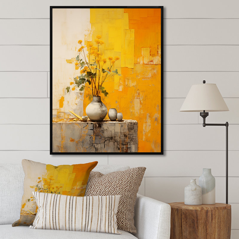 Artistique de la poterie jaune III sur toile, H 40 po x l 30 po x P 1,5 po, Cadre flottant noir
